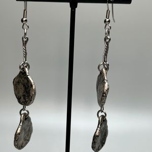 Double Round Drop Silver Earrings